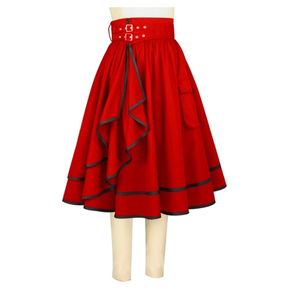 Pocket Pin Up Clothing Skirt Gothic Steampunk Red - Picture 2 of 6